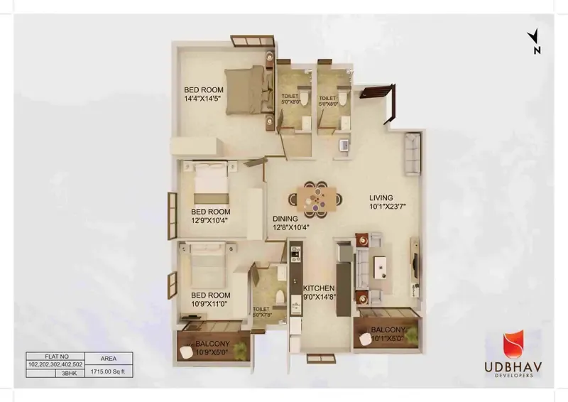 3BHK 1715 Sft (Top View)